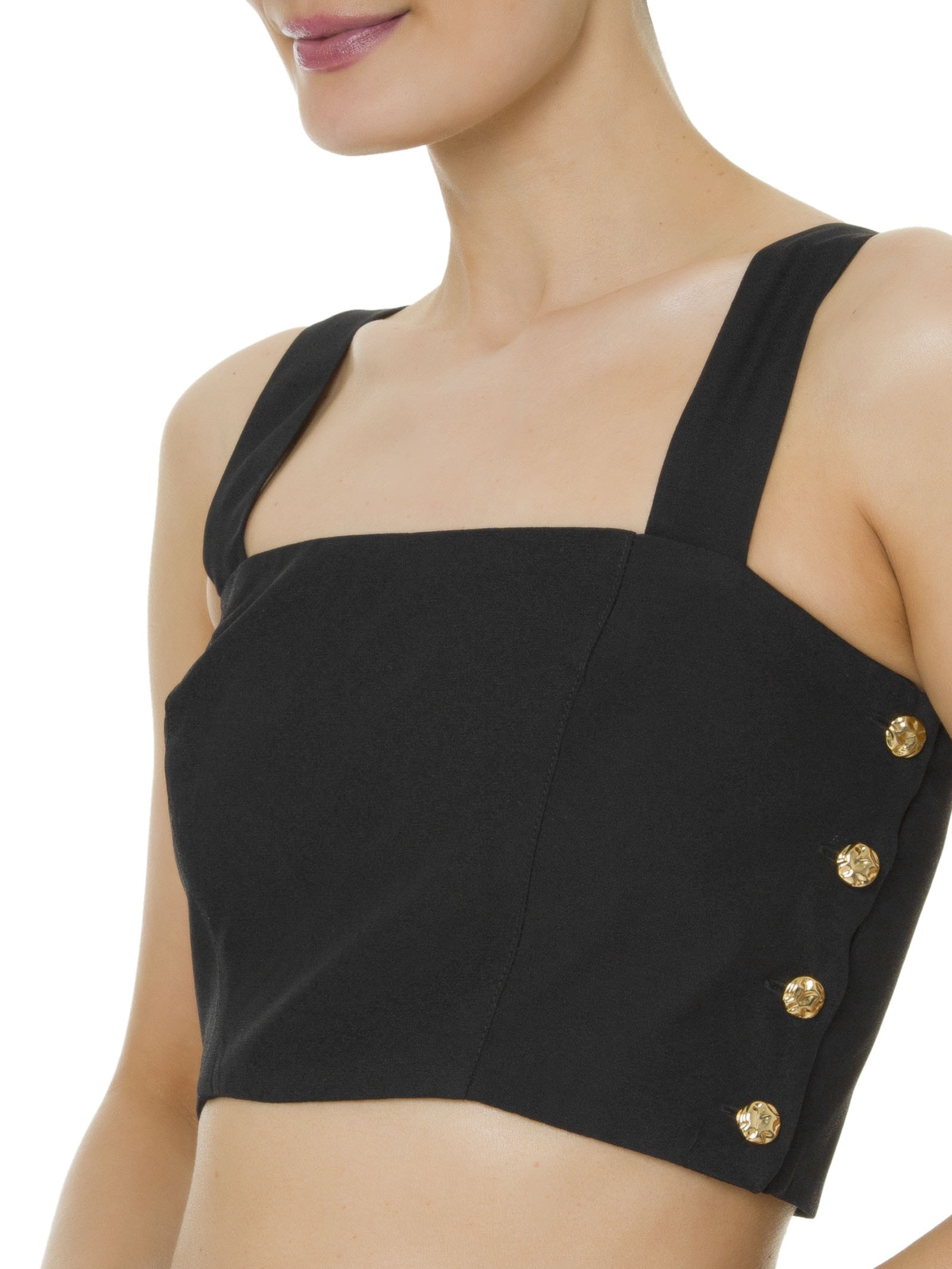 Blusa Cropped Feminino Em Crepe Decote Reto Preto '2Essential