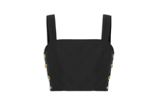 Blusa Cropped Feminino Em Crepe Decote Reto - Preto