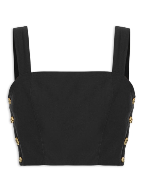 Blusa Cropped Feminino Em Crepe Decote Reto – Preto
