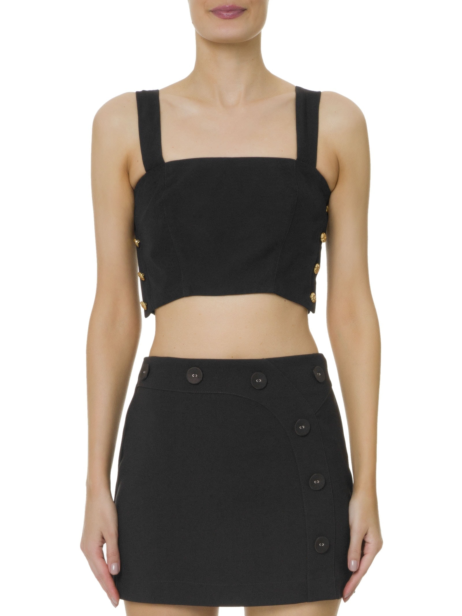 Blusa Cropped Feminino Em Crepe Decote Reto Preto '2Essential