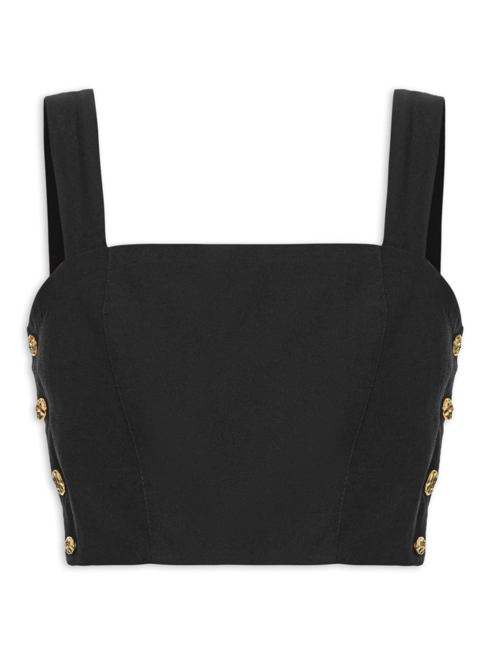 Blusa Cropped Feminino Em Crepe Decote Reto Preto '2Essential