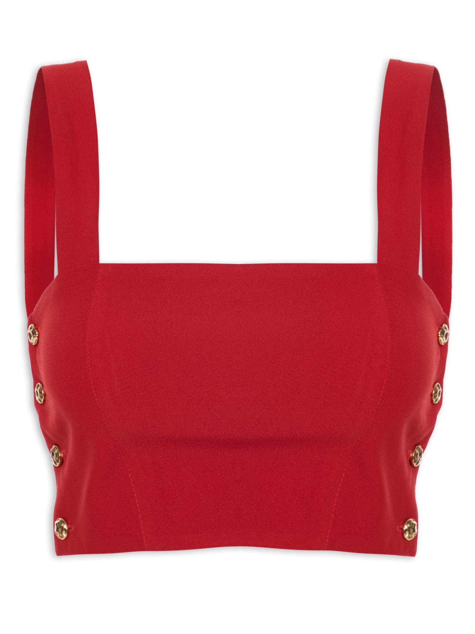 Blusa Cropped Feminino Em Crepe Decote Reto Vermelho '2Essential