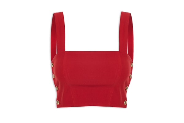 Blusa Cropped Feminino Em Crepe Decote Reto - Vermelho