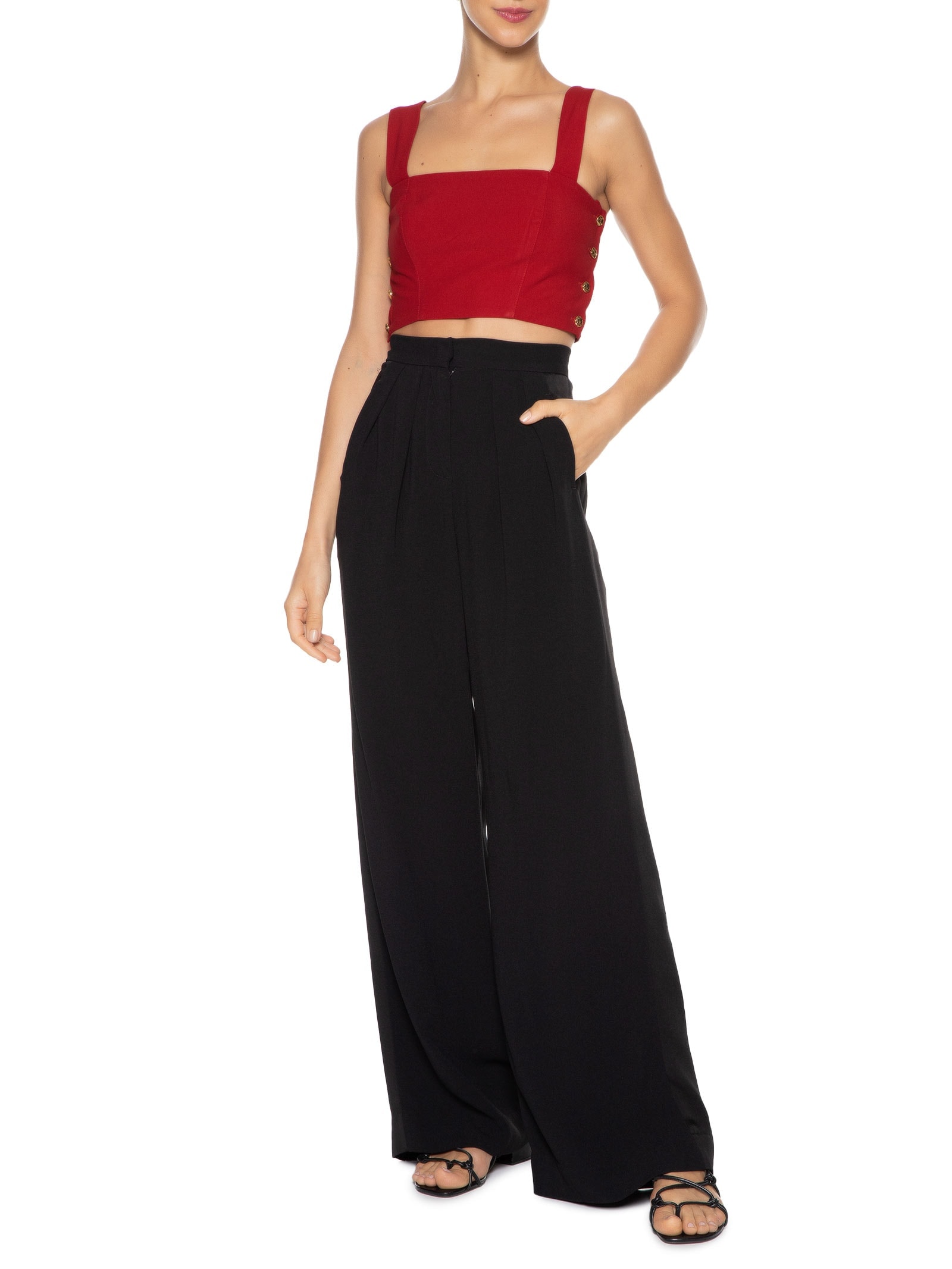 Blusa Cropped Feminino Em Crepe Decote Reto Vermelho '2Essential