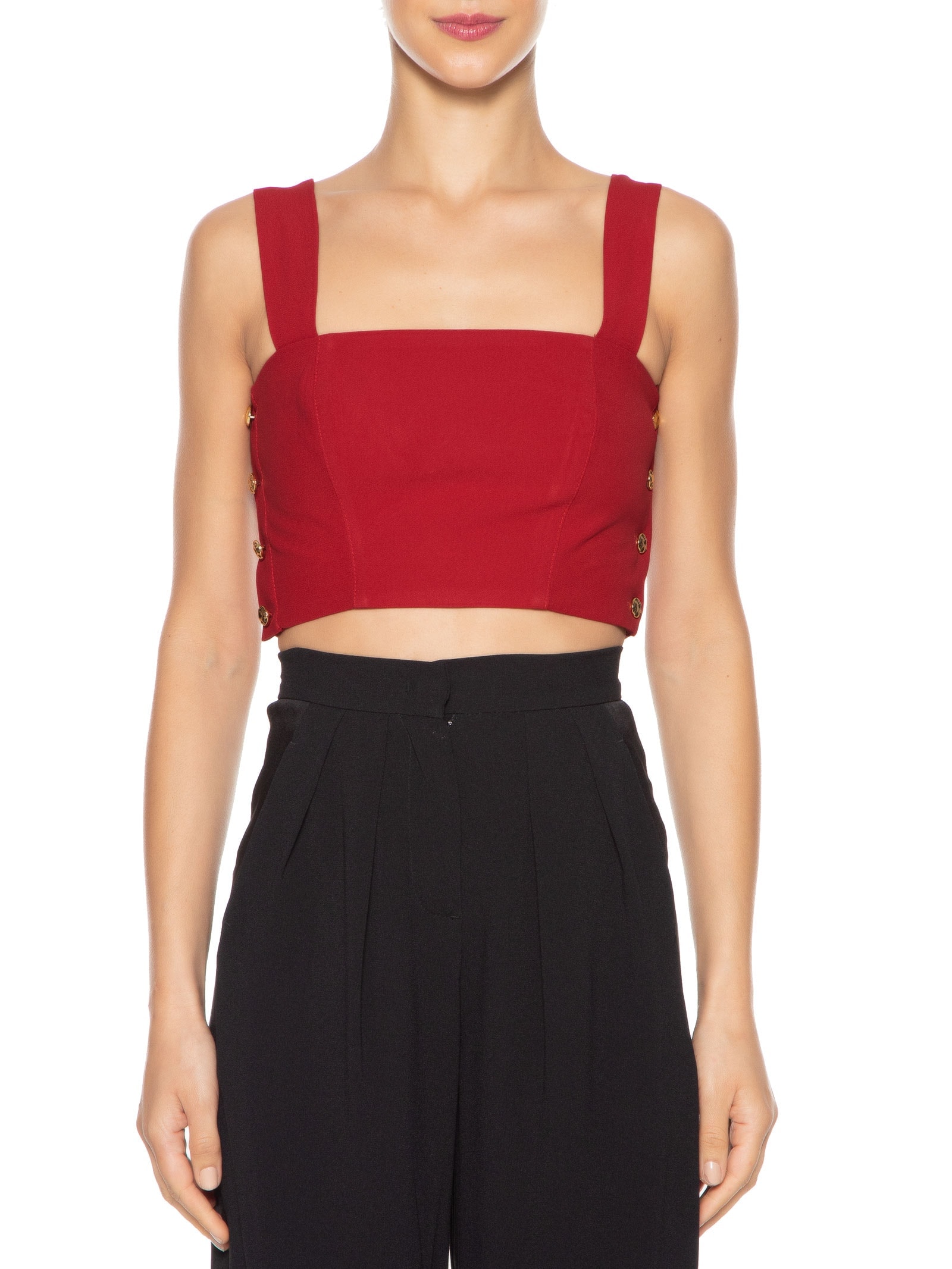 Blusa Cropped Feminino Em Crepe Decote Reto Vermelho '2Essential