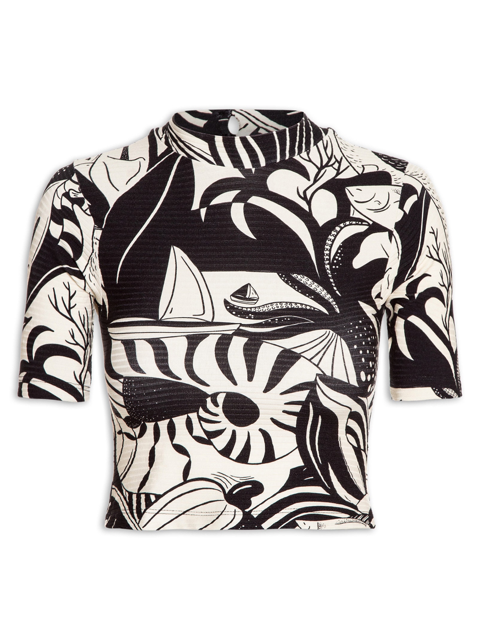 Blusa Cropped Festa De Mar Preto Farm