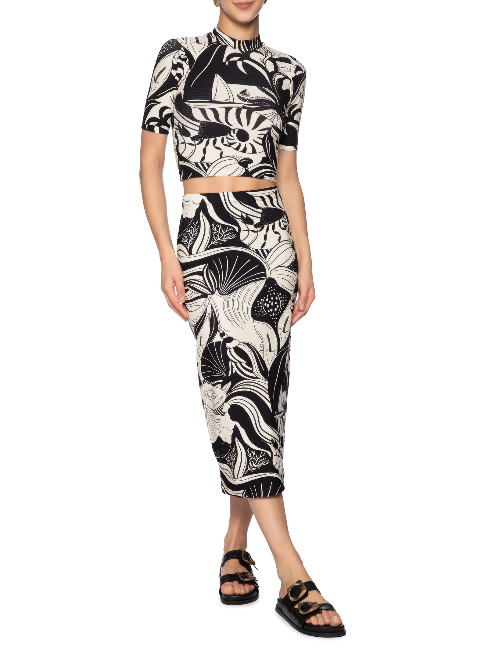 Blusa Cropped Festa De Mar Preto Farm