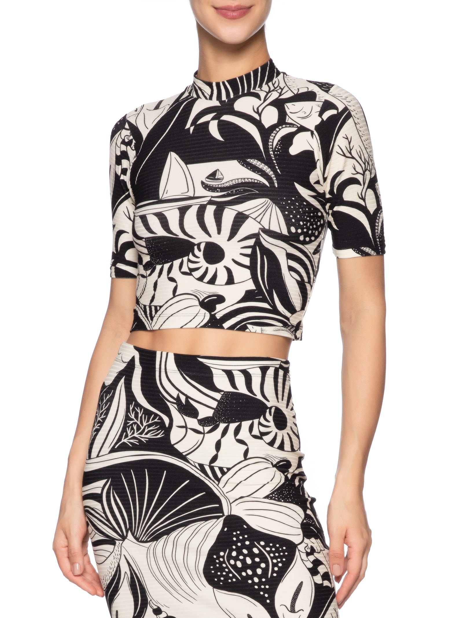 Blusa Cropped Festa De Mar Preto Farm