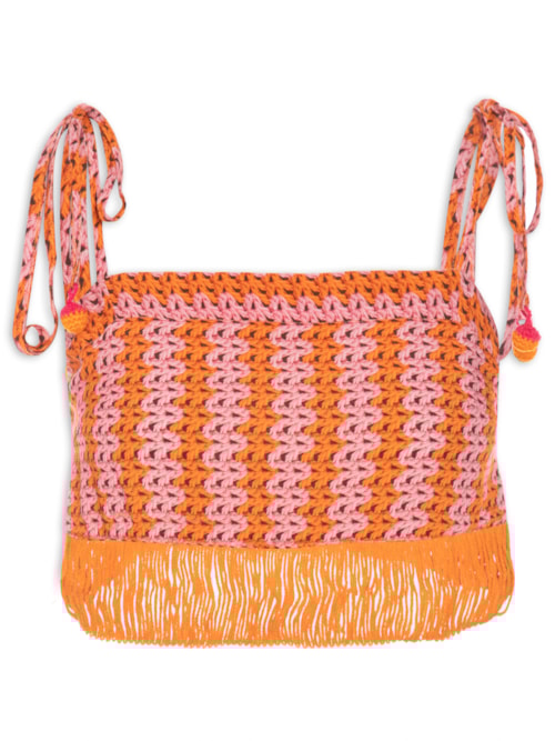 Blusa Cropped Franja Borda Cor – Laranja