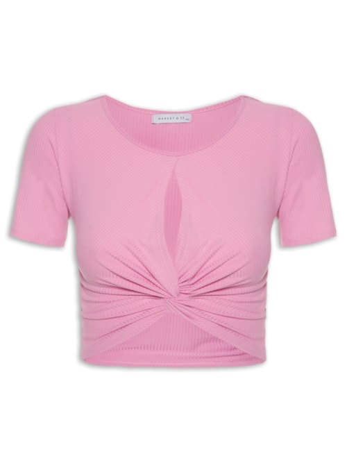 Blusa Cropped Malha Canelada Nó – Rosa