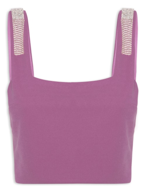 Blusa Cropped Malha Creponada Strass – Rosa