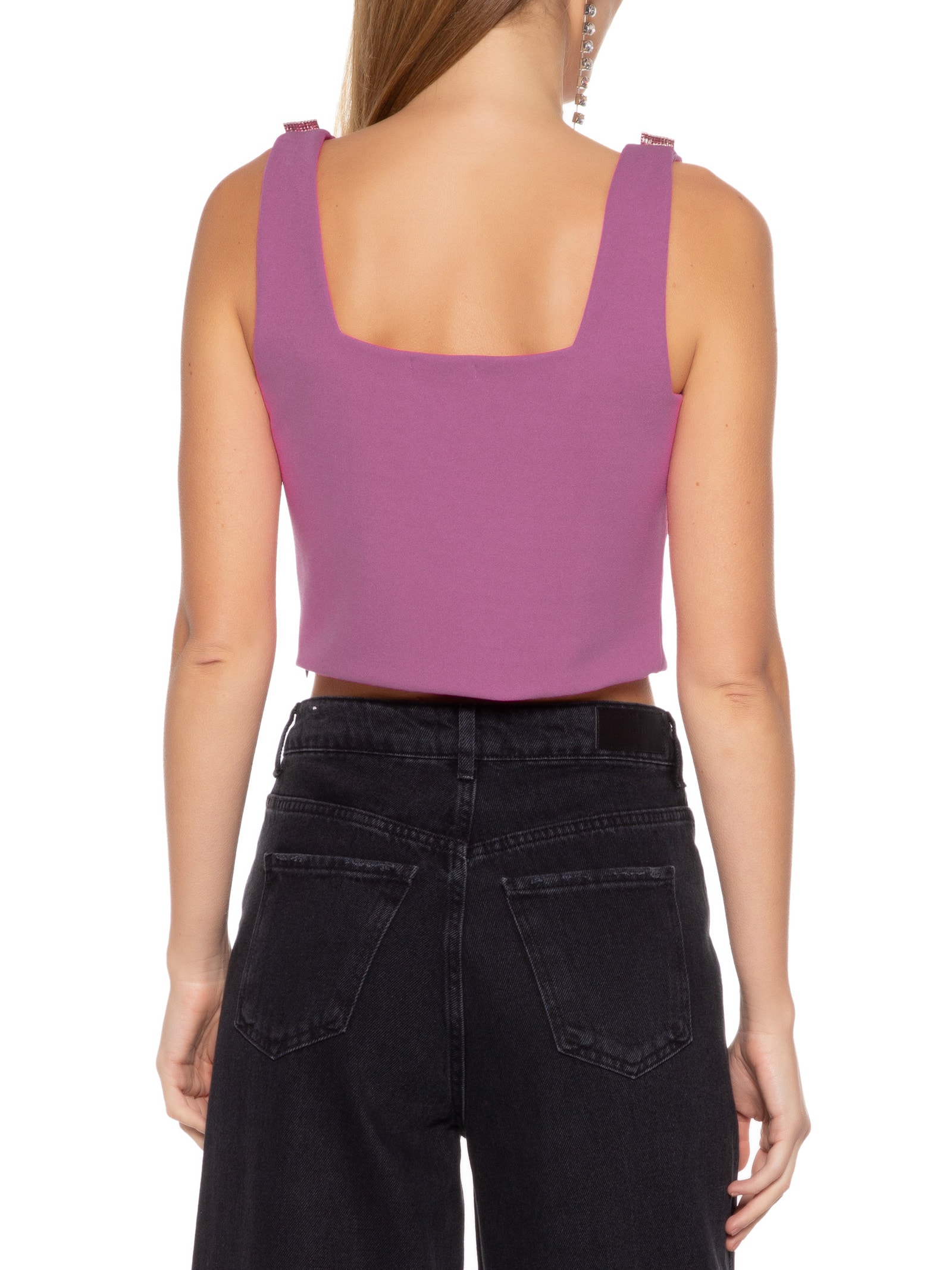 Blusa Cropped Malha Creponada Strass Rosa Market 33