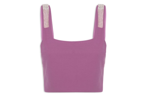 Blusa Cropped Malha Creponada Strass - Rosa