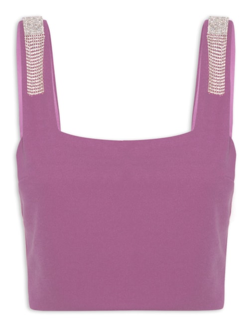 Blusa Cropped Malha Creponada Strass - Rosa