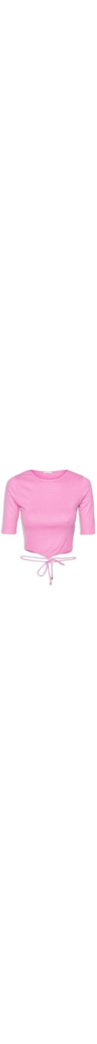 Blusa Cropped Manga Curta Malha Canelada Galão Cintura - Rosa