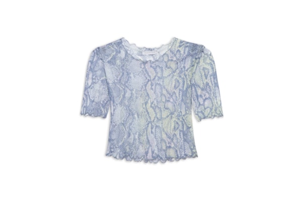 Blusa Cropped Manga Curta Tule - Azul