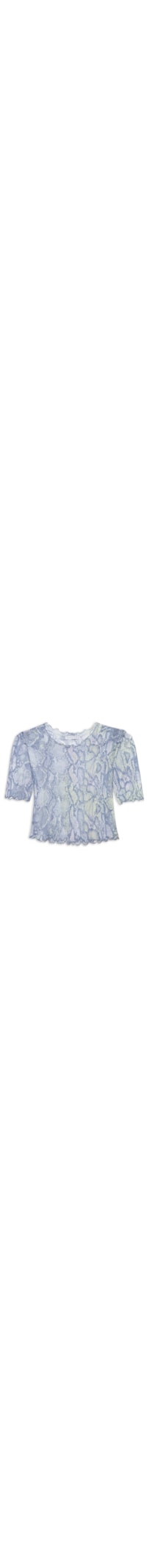 Blusa Cropped Manga Curta Tule - Azul