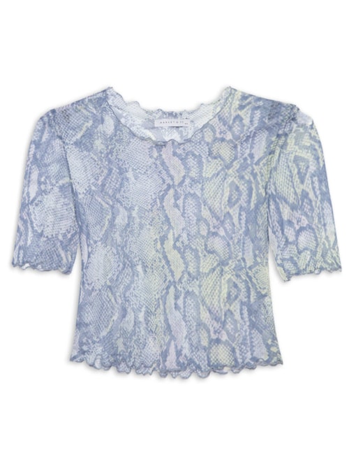 Blusa Cropped Manga Curta Tule – Azul