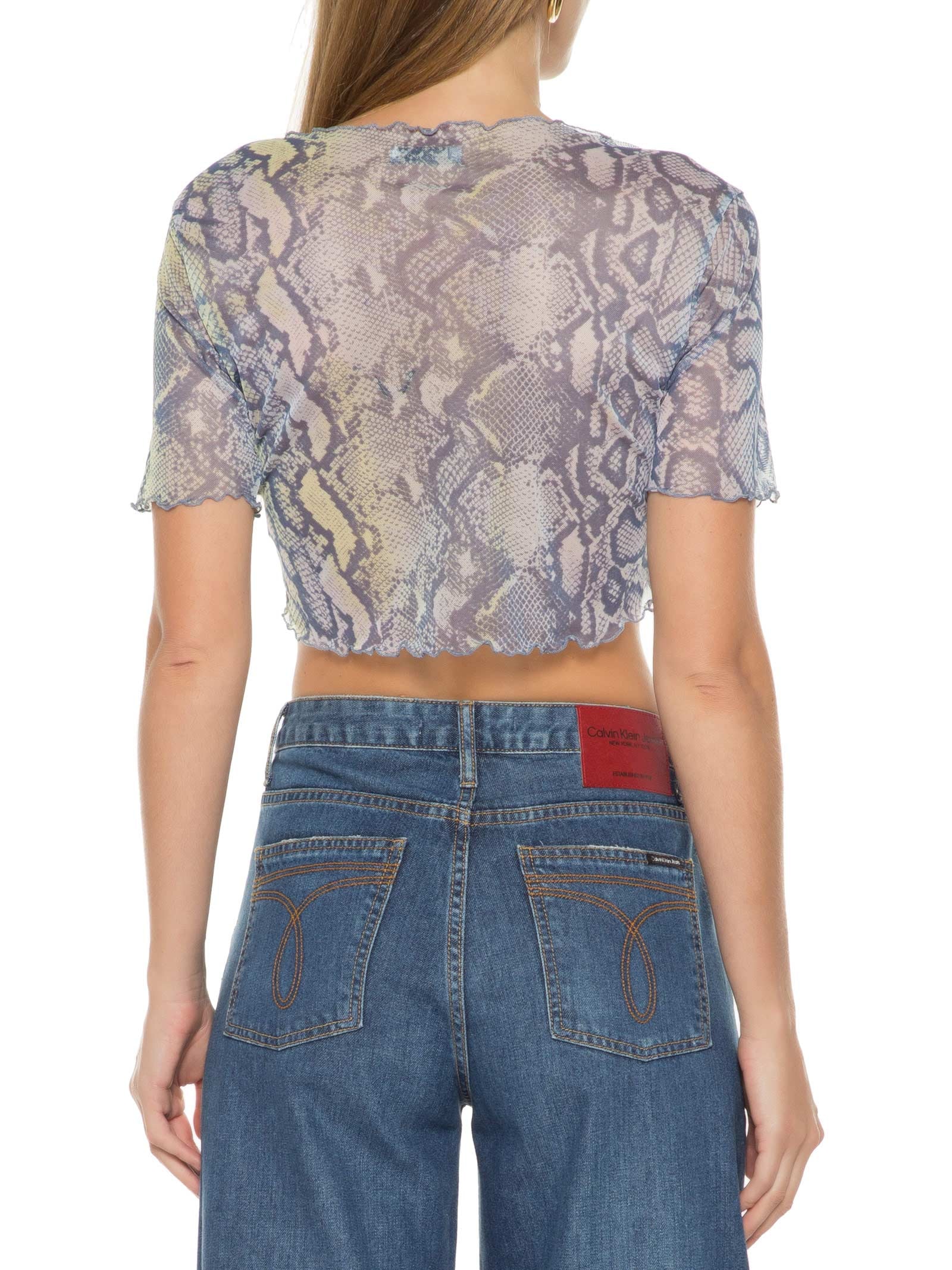 Blusa Cropped Manga Curta Tule Azul Market 33