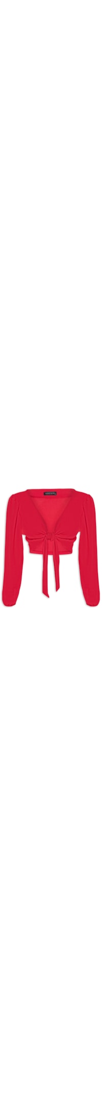 Blusa Cropped Manga Longa Amarração - Vermelho