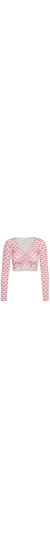 Blusa Cropped Manga Longa Com Ajuste - Rosa