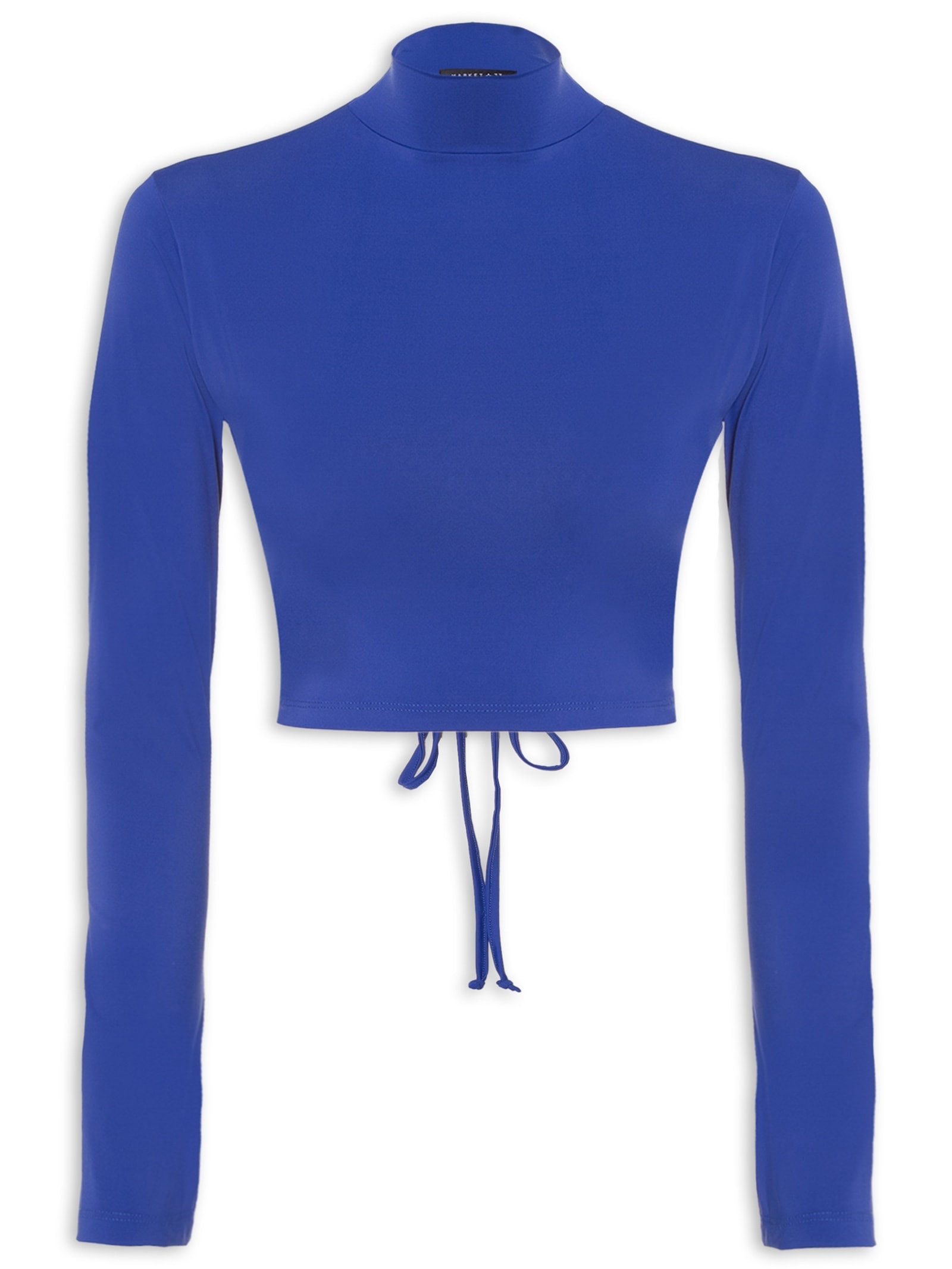 Blusa Cropped Manga Longa Costas Vazada Azul Market 33
