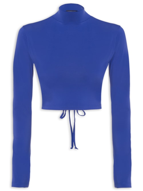 Blusa Cropped Manga Longa Costas Vazada – Azul