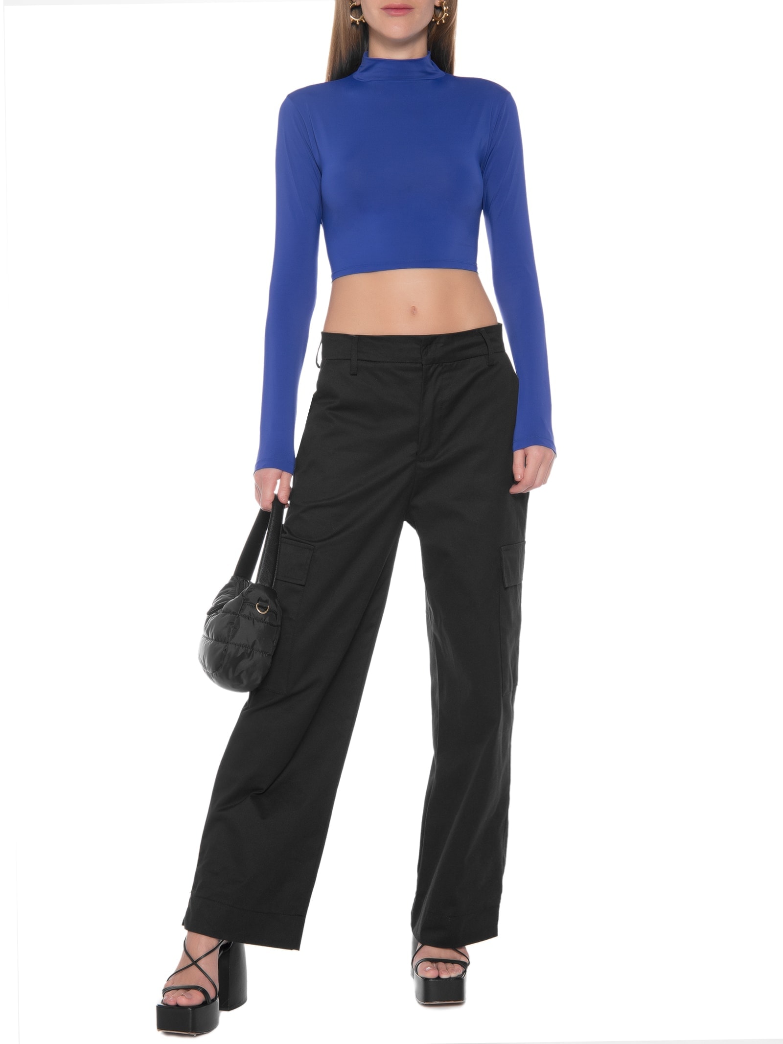 Blusa Cropped Manga Longa Costas Vazada Azul Market 33
