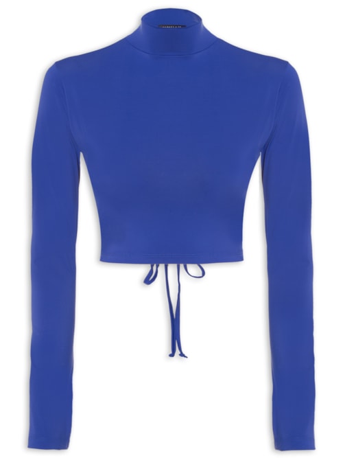 Blusa Cropped Manga Longa Costas Vazada - Azul