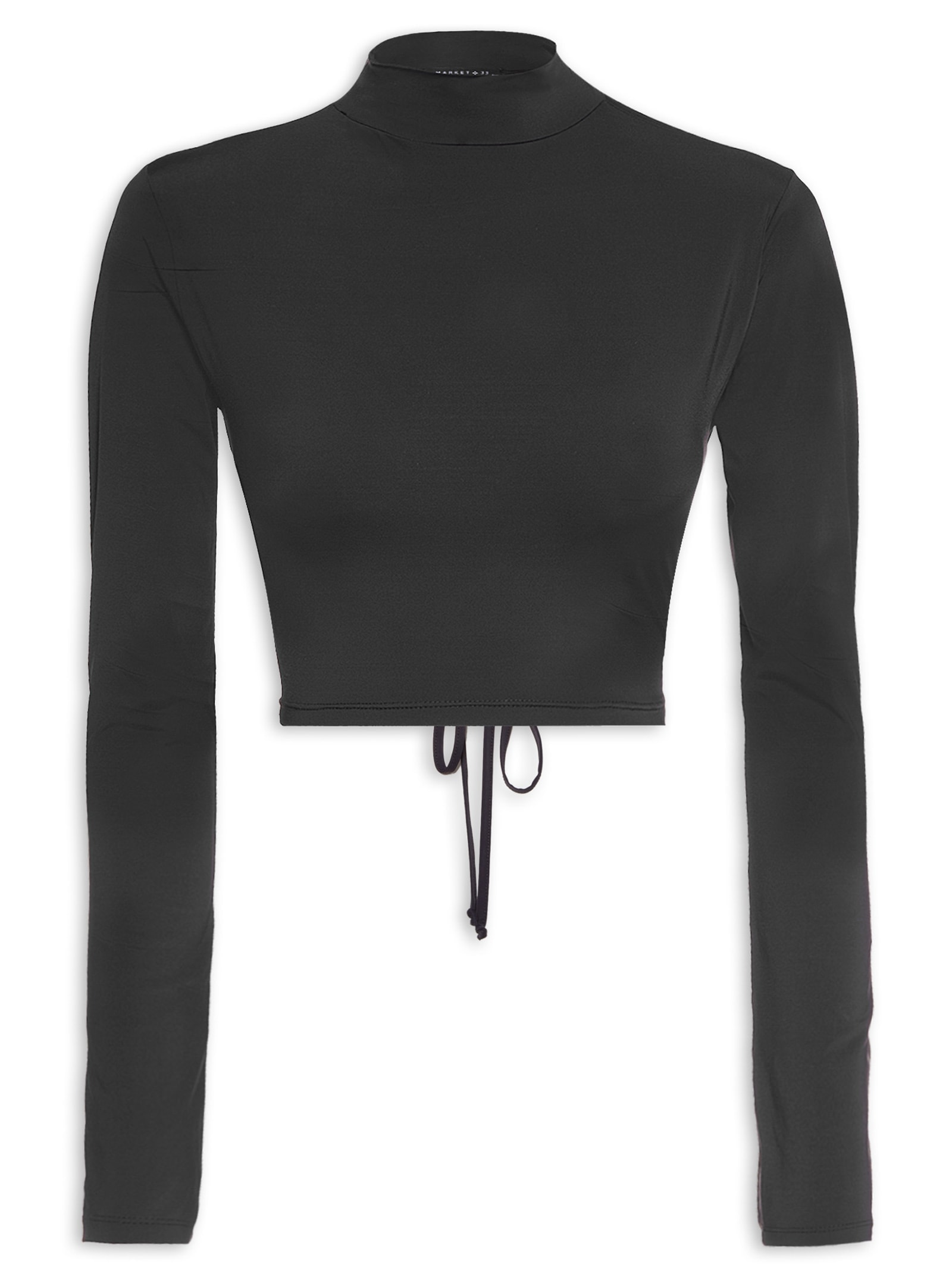 Blusa Cropped Manga Longa Costas Vazada Preto Market 33