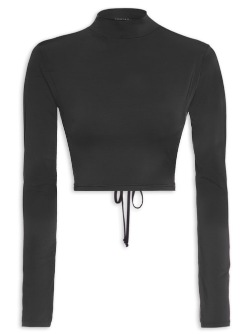 Blusa Cropped Manga Longa Costas Vazada – Preto
