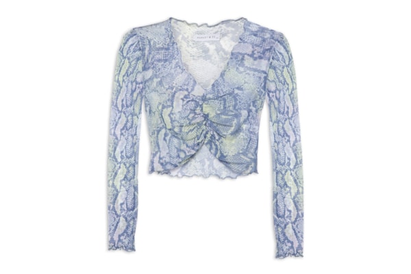 Blusa Cropped Manga Longa Tule - Azul