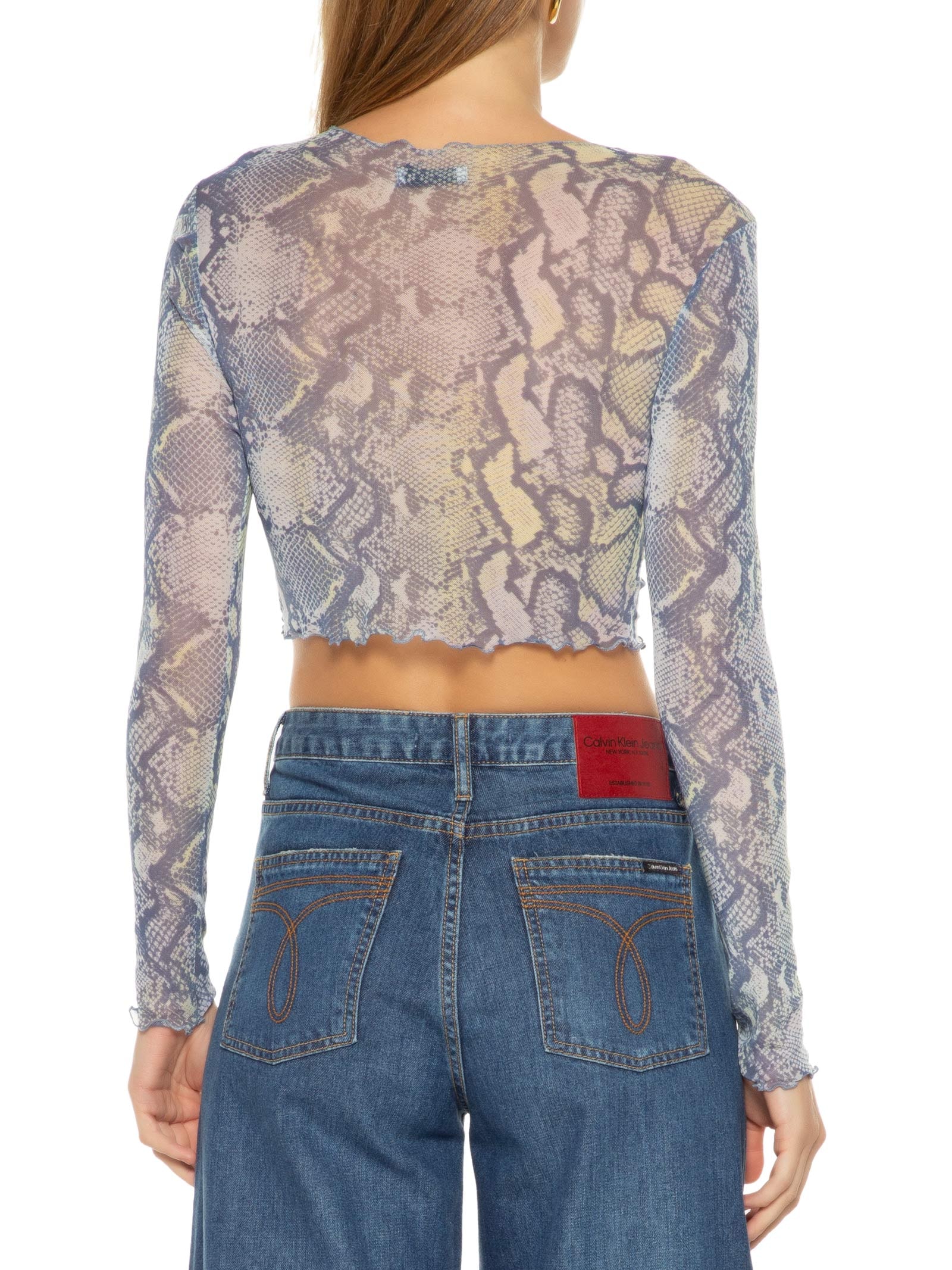 Blusa Cropped Manga Longa Tule Azul Market 33
