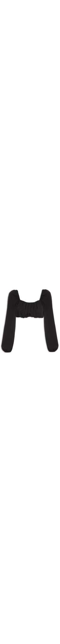 Blusa Cropped Mangas Bufantes - Preto