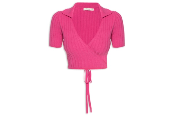 Blusa Cropped Transpassada Tricot - Rosa