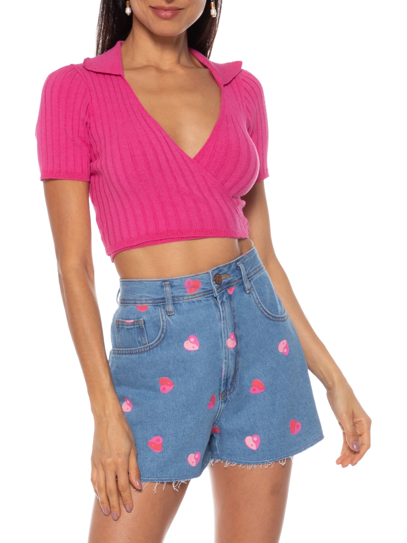 Blusa Cropped Transpassada Tricot Rosa Dress To