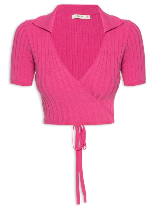 Blusa Cropped Transpassada Tricot - Rosa