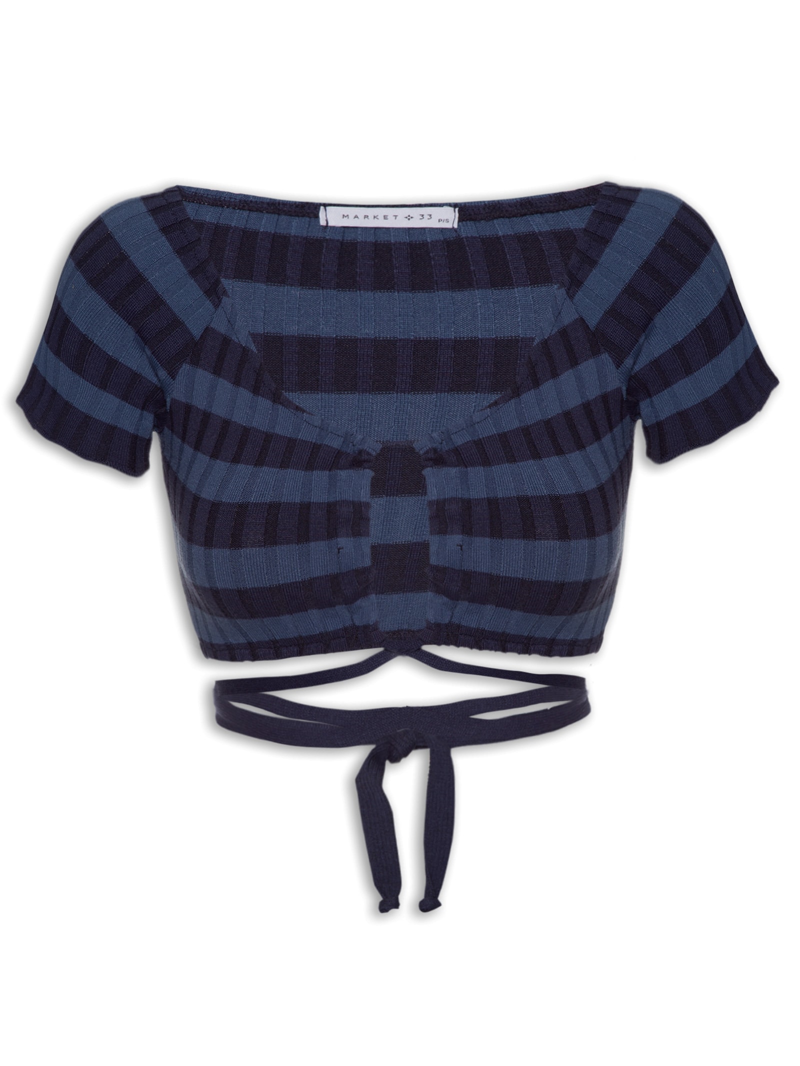 Blusa Cropped Tricot Amarração Azul Market 33
