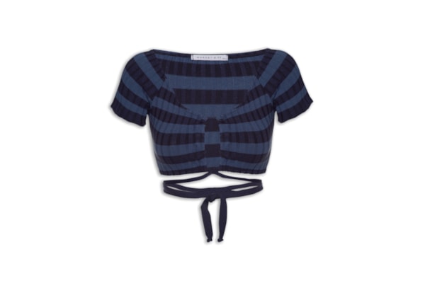 Blusa Cropped Tricot Amarração - Azul