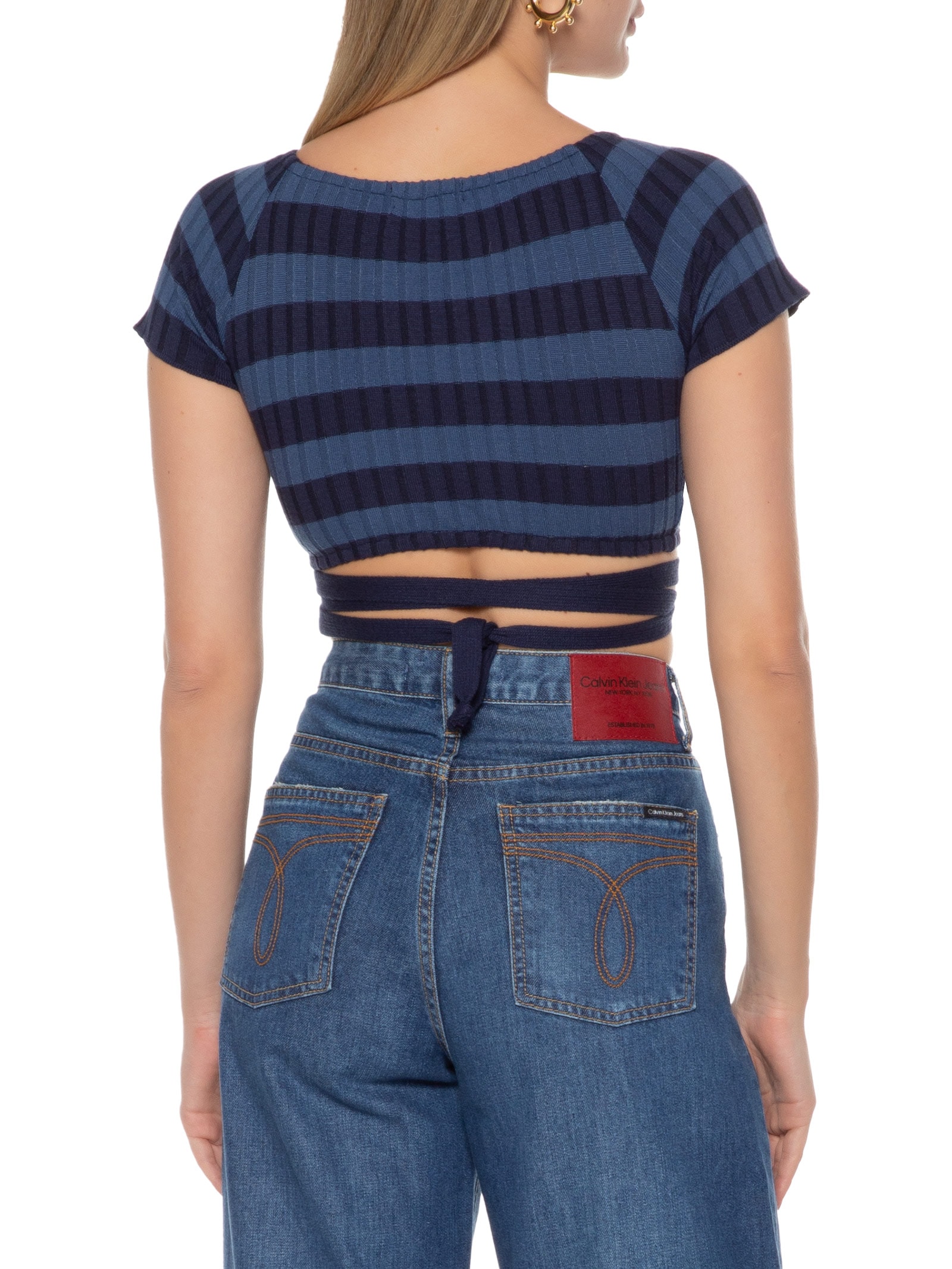 Blusa Cropped Tricot Amarração Azul Market 33