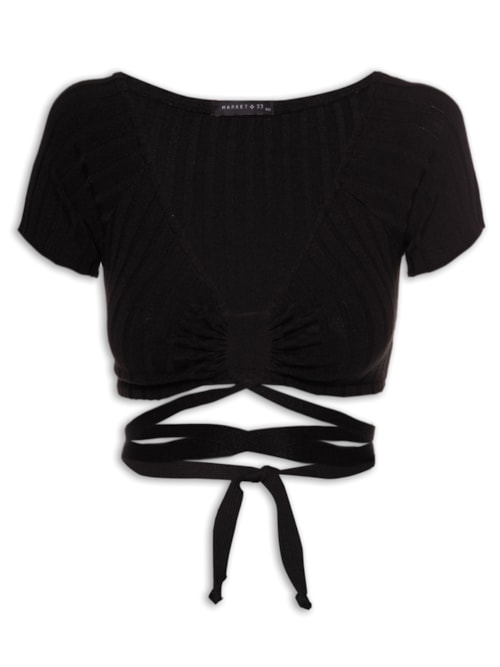 Blusa Cropped Tricot Amarração – Preto