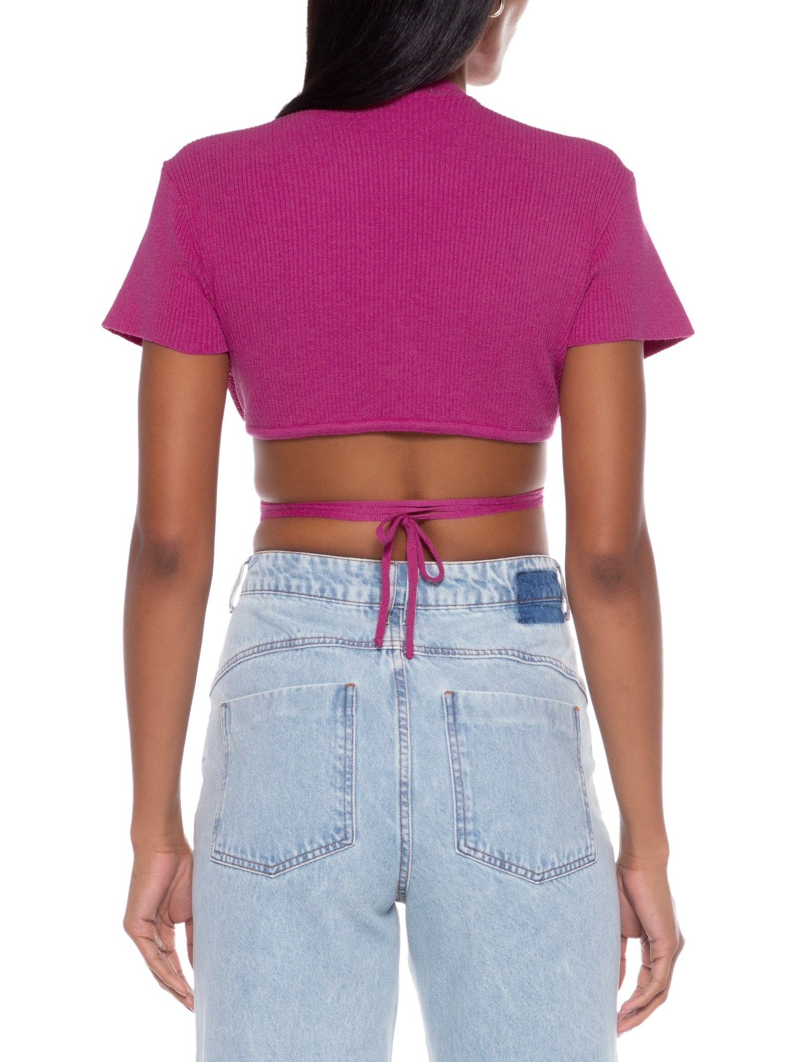 Blusa Cropped Tricot Amarração Rosa Dress To