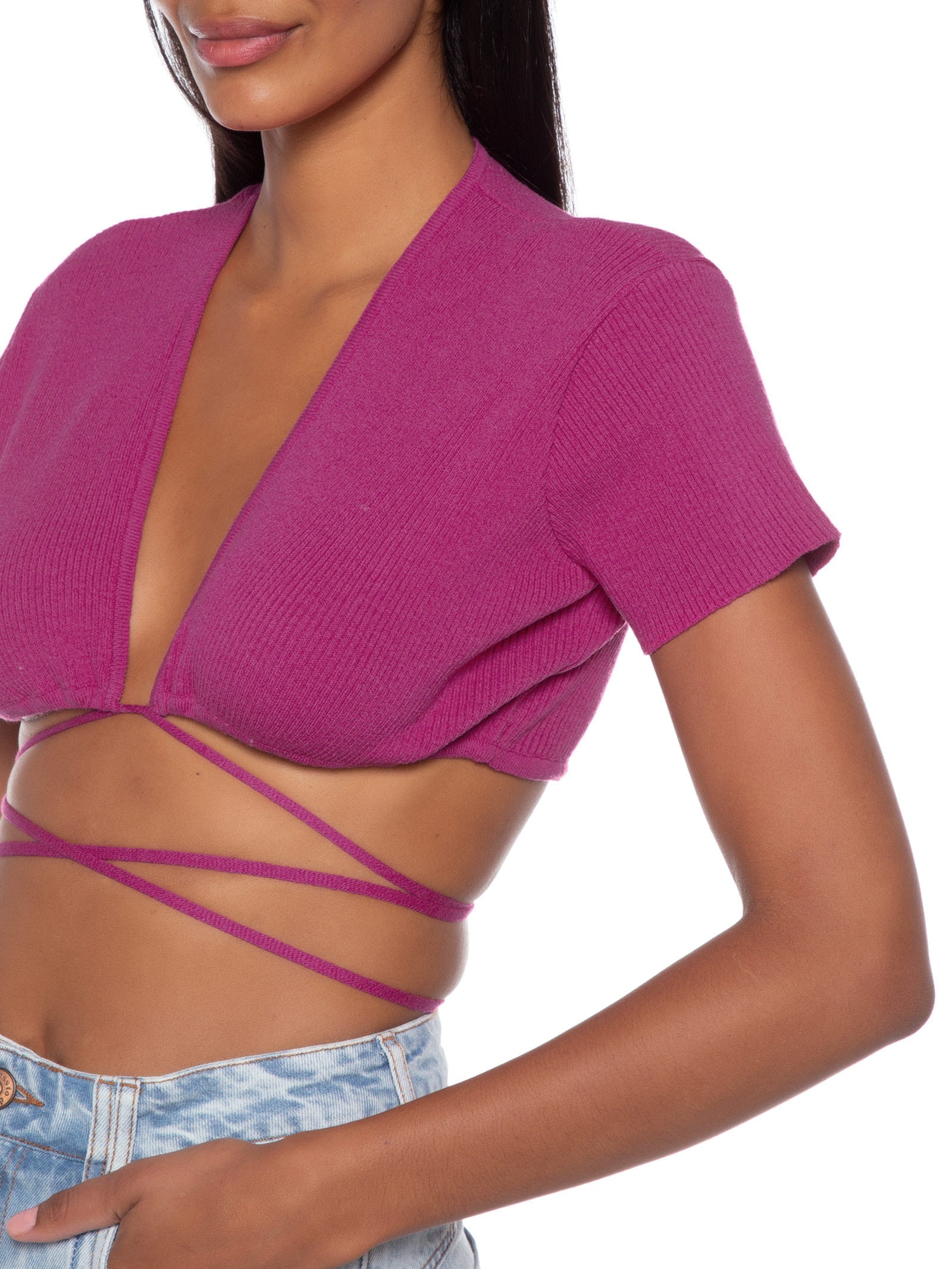 Blusa Cropped Tricot Amarração Rosa Dress To