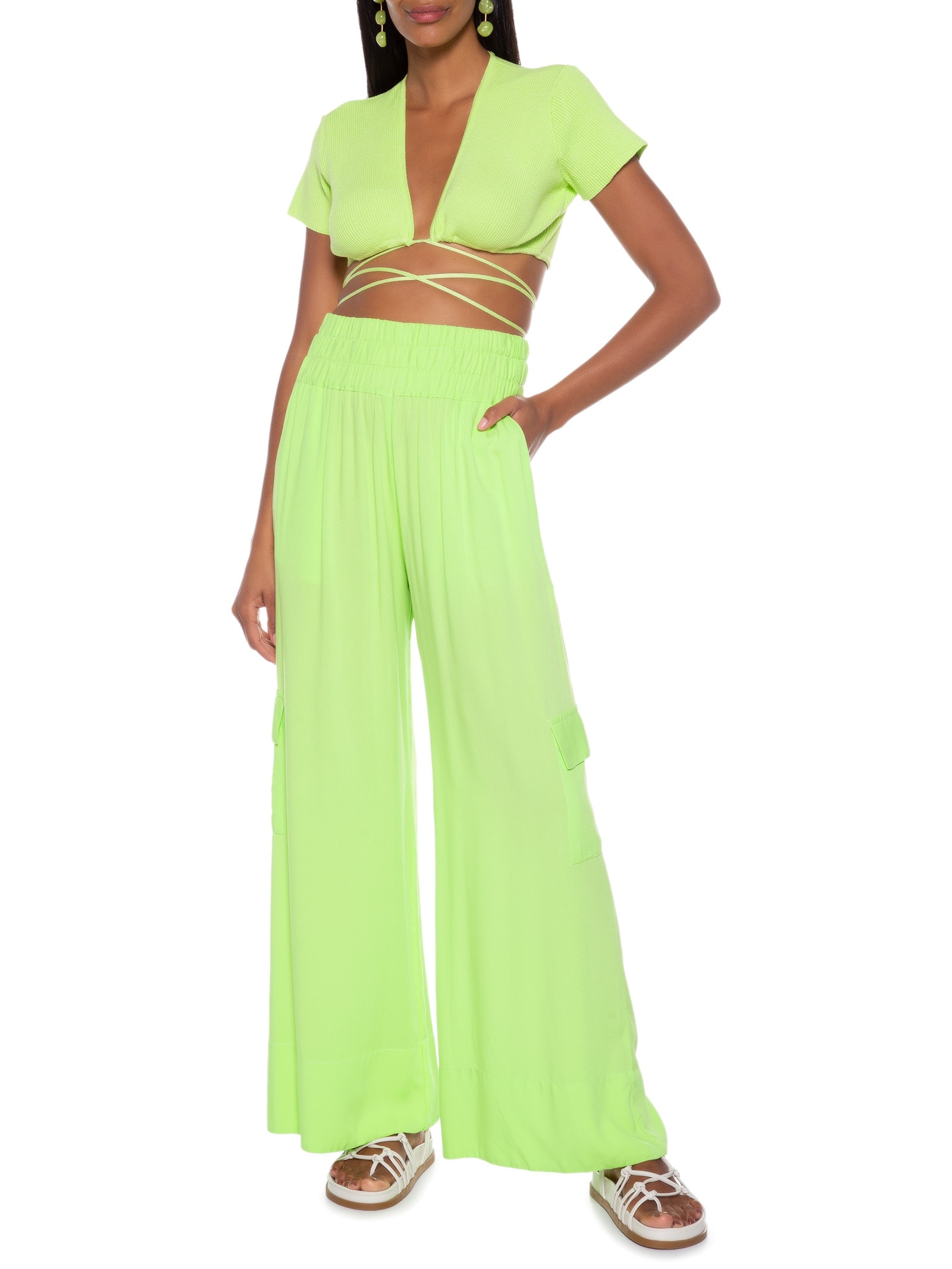 Blusa Cropped Tricot Amarração Verde Dress To