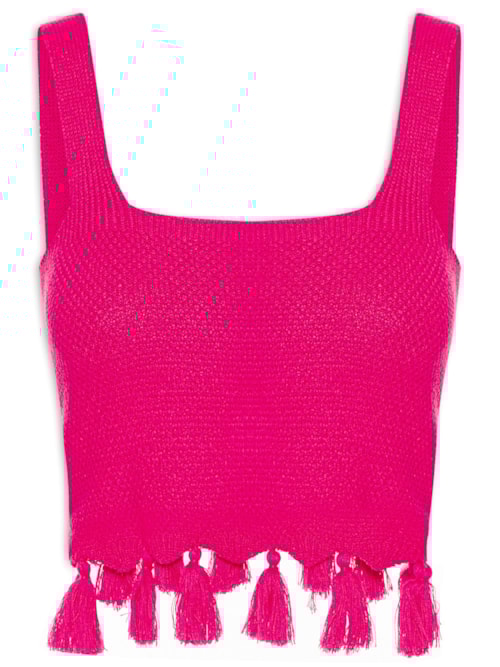 BLUSA CROPPED TRICOT COM TASSEL FEMININA – ROSA