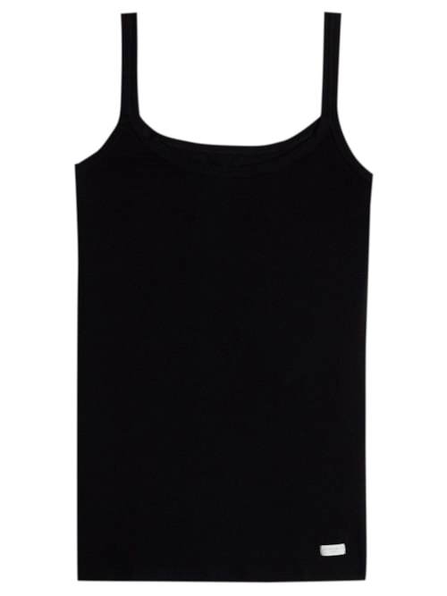 Blusa De Alcas Finas Em Algodao Natural - Preto