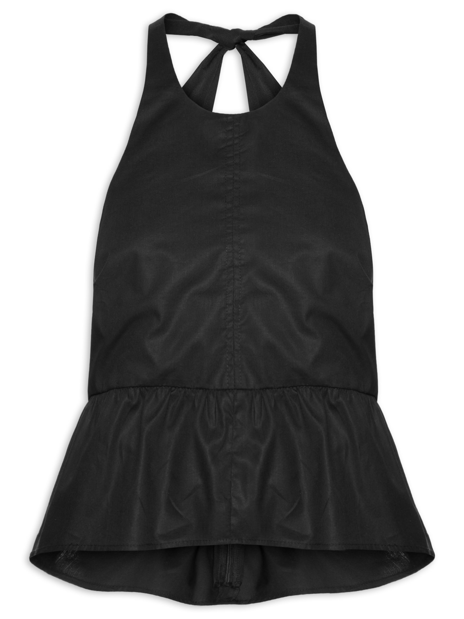 Blusa De Algodão Peplum Frente Única Preta Preto Animale