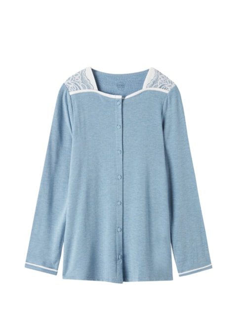Blusa De Botão Em Lã Romantic Bedroom - Azul