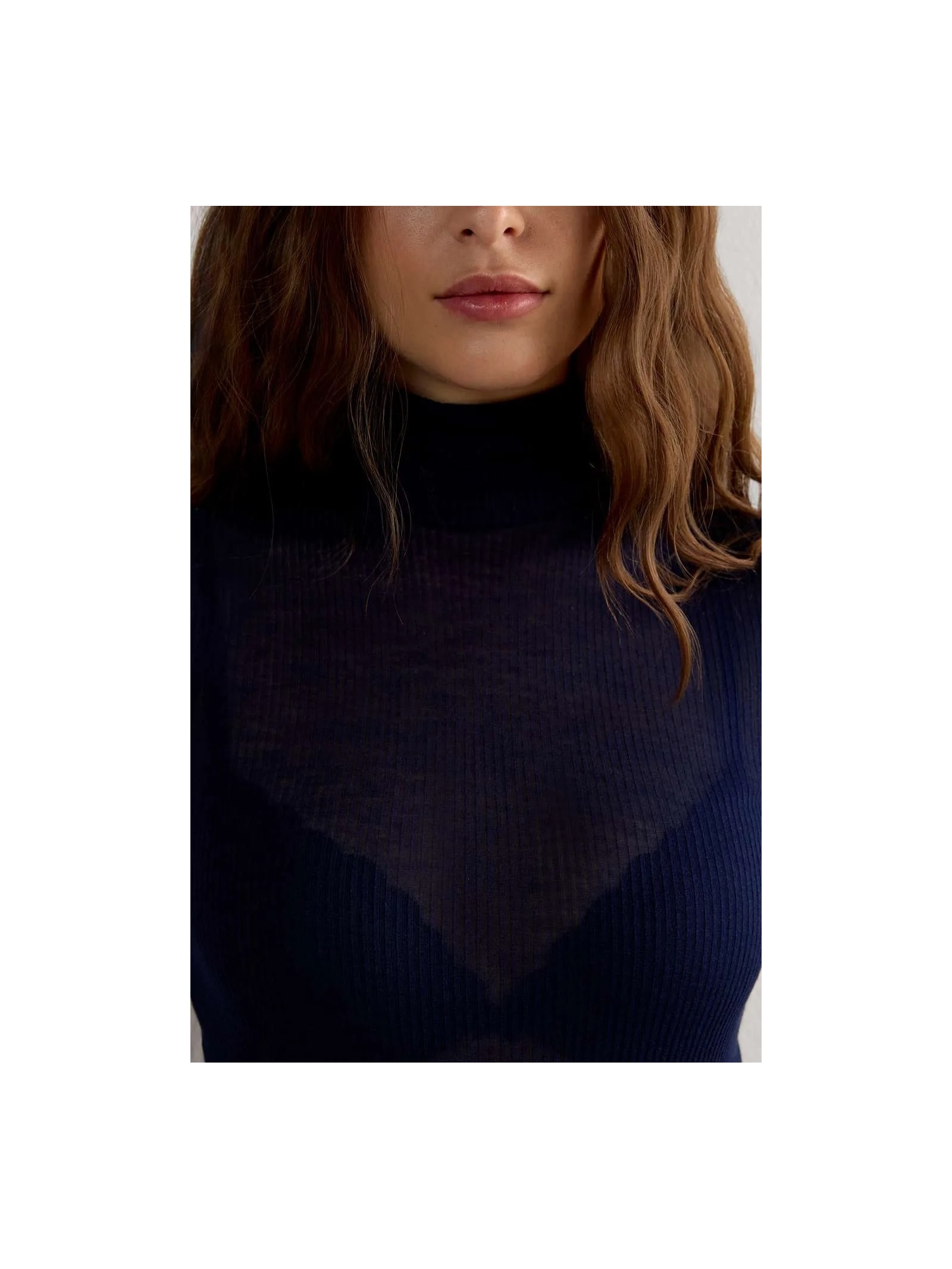 Blusa De Gola Alta Ultranatural Com Cashmere Azul Intimissimi