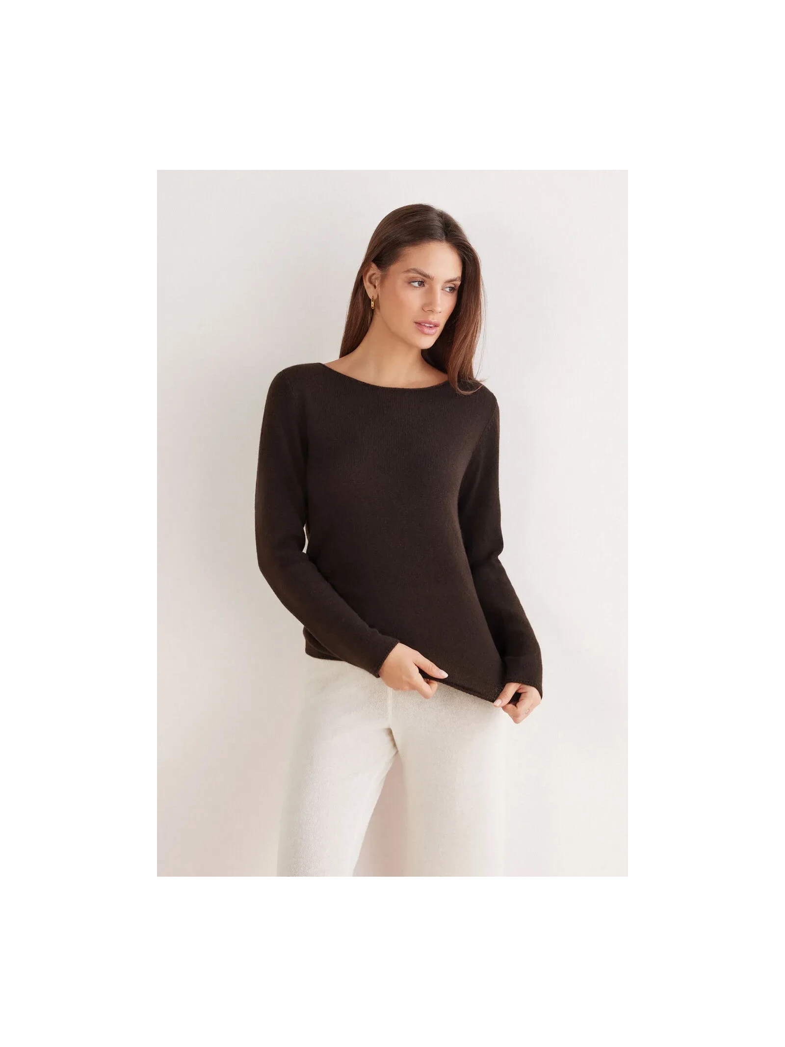 Blusa De Manga Comprida 100% Cashmere Marrom Intimissimi